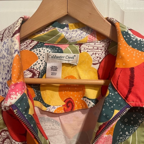 Coldwater Creek Red and Yellow Bomber Jacket Vibrant Tropical Print - Picture 2 of 3